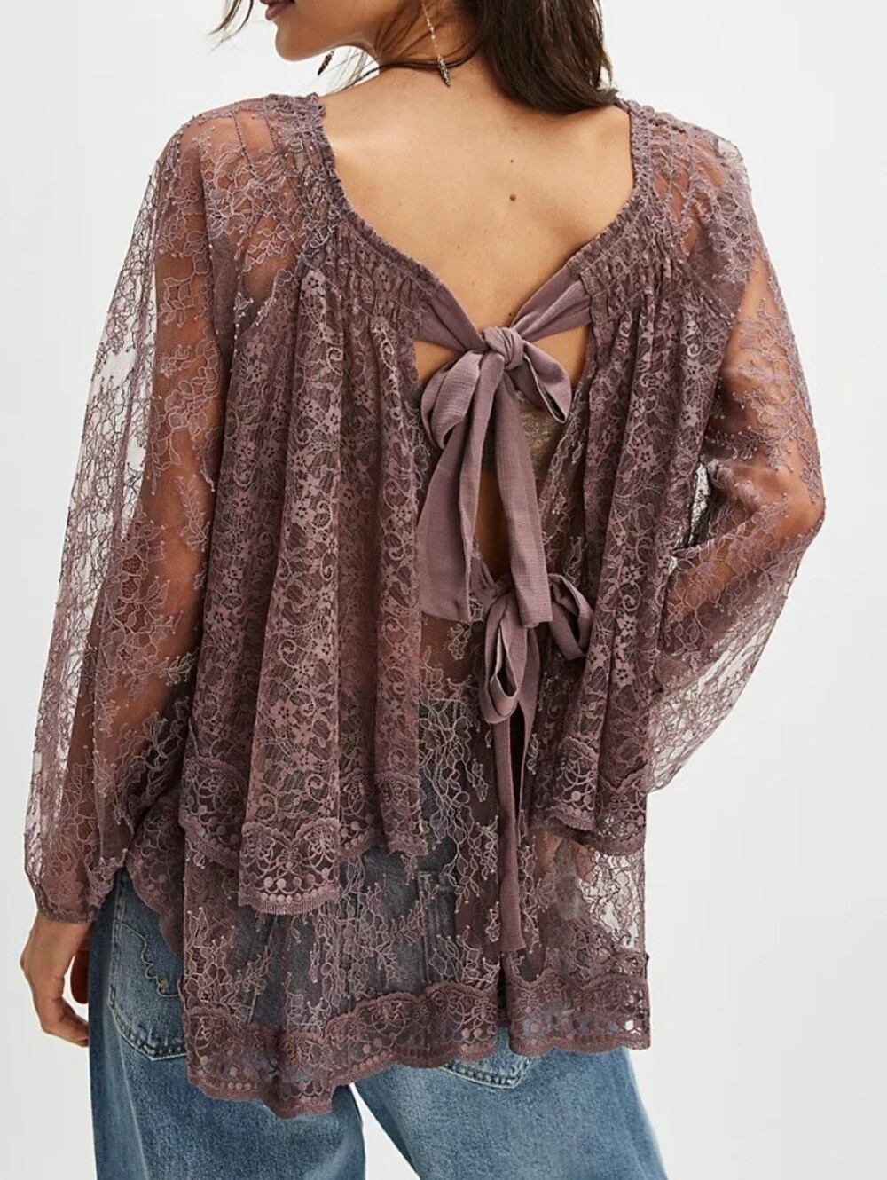Free People Lace Romantic Nights Goldie Knit Top. Blouse